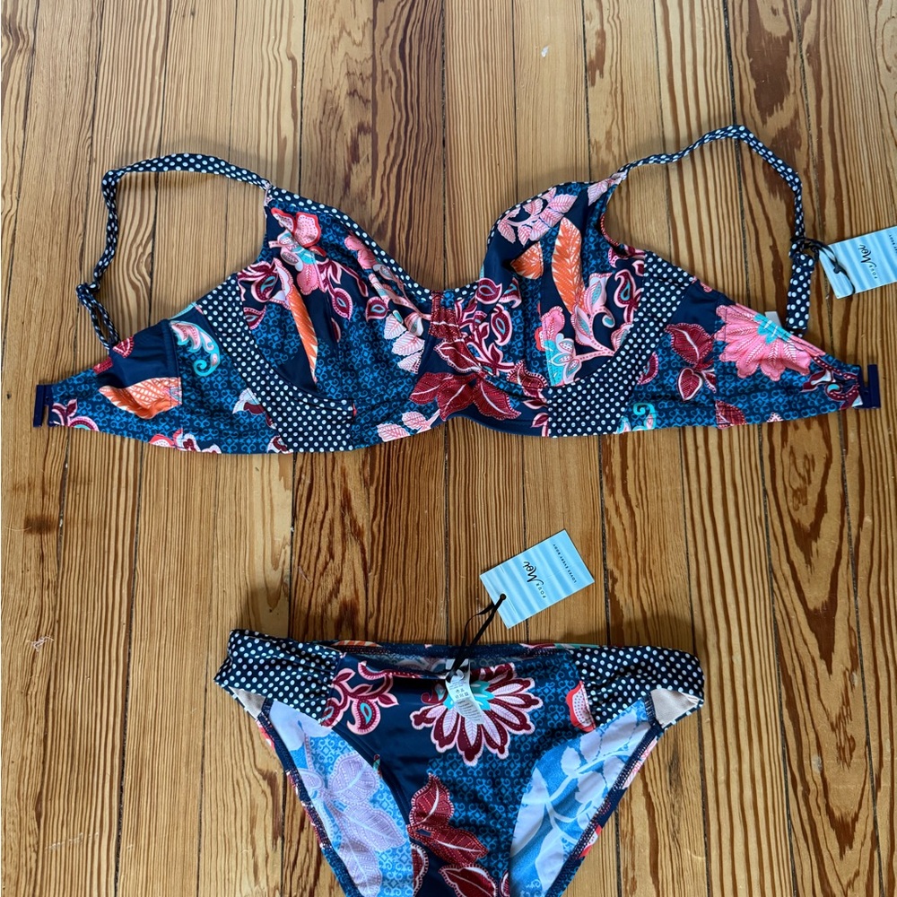 Vibrant Floral Bikini with Polka Dot Details